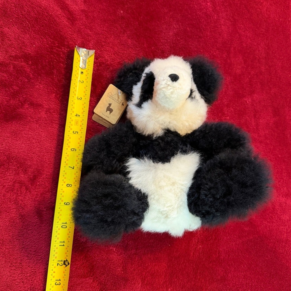 Classic Alpaca Panda Bear Plush Stuffed Animal Genuine Alpaca Fiber Black White - Picture 7 of 8